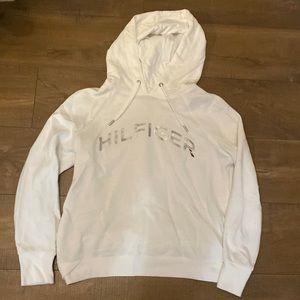 White Hilfiger hoodie gently worn, no stains